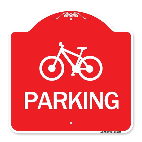 D4-3 Bicycle Parking Bicycle Parking, Red & White Aluminum Sign, 18" x 18", RW-1818-24199